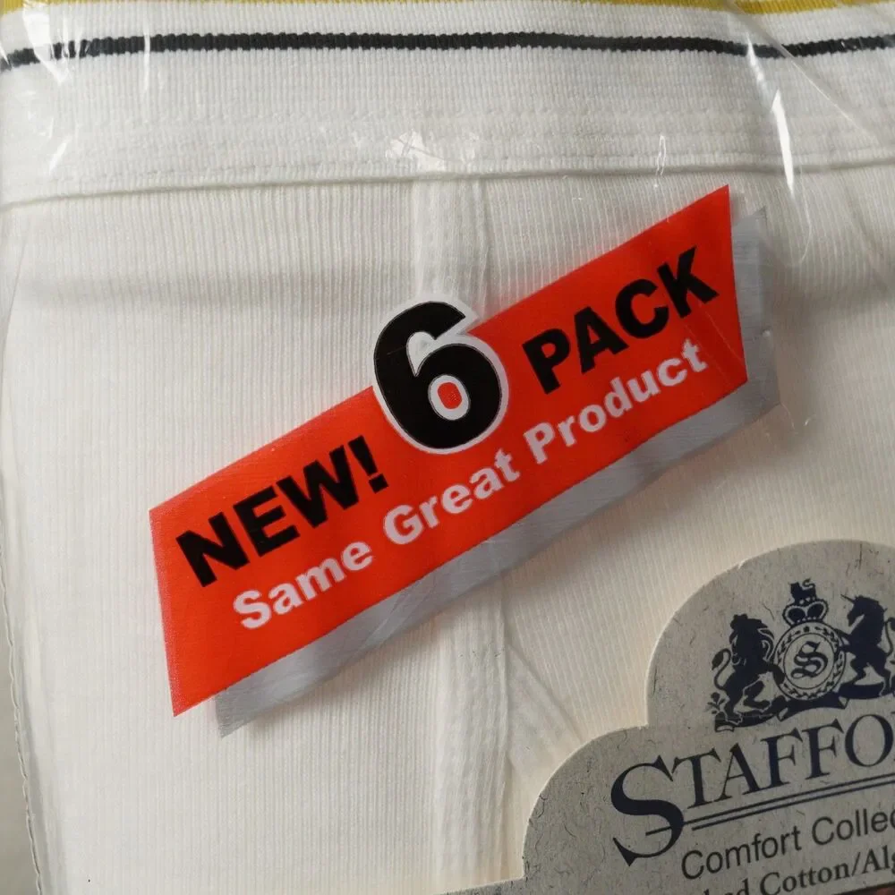 Vintage Stafford Full Cut Briefs Mens 34 6-Pack White Comfort Collection Cotton